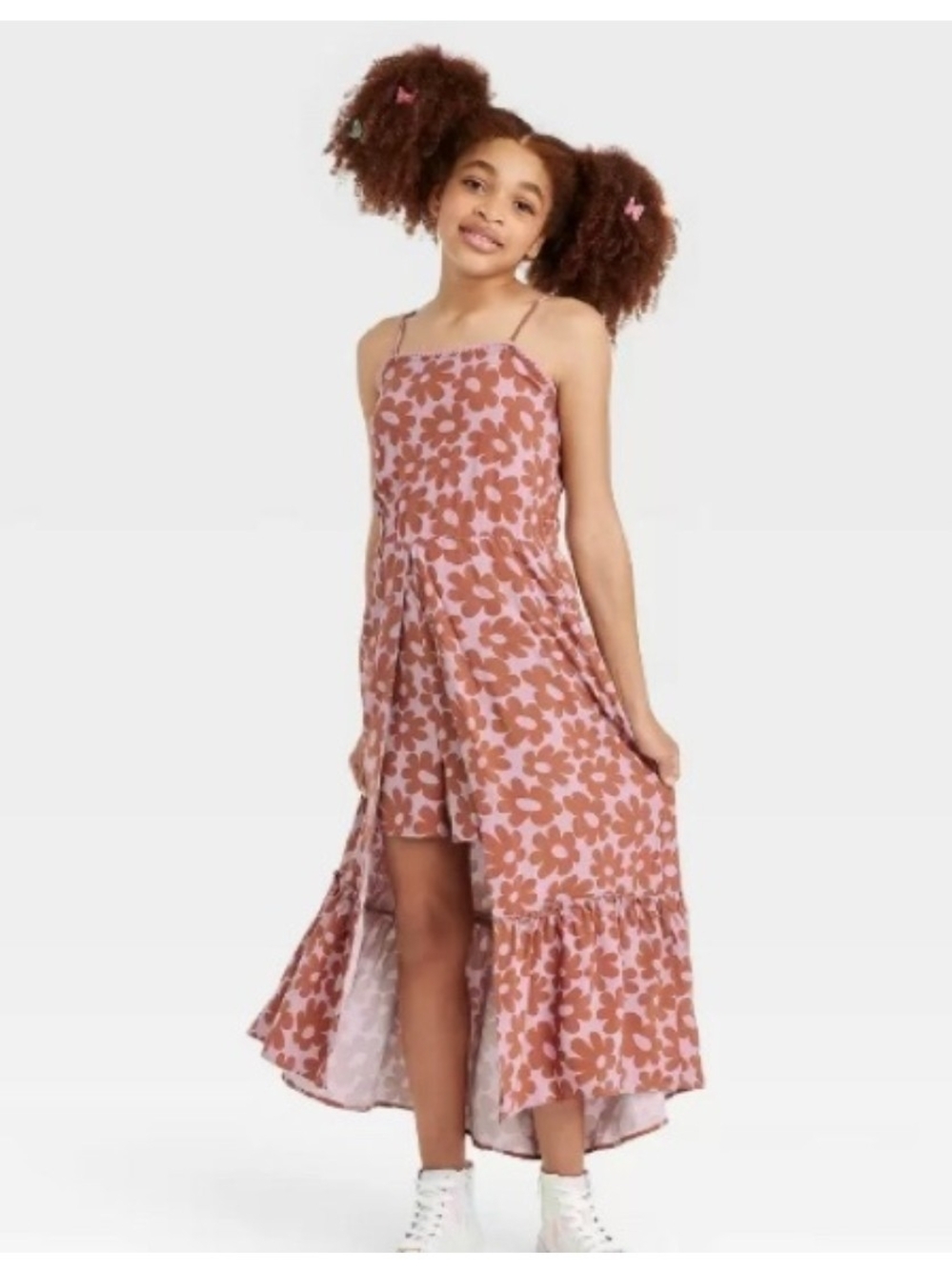 art class Pink and Brown Floral Midi High-Low Dress